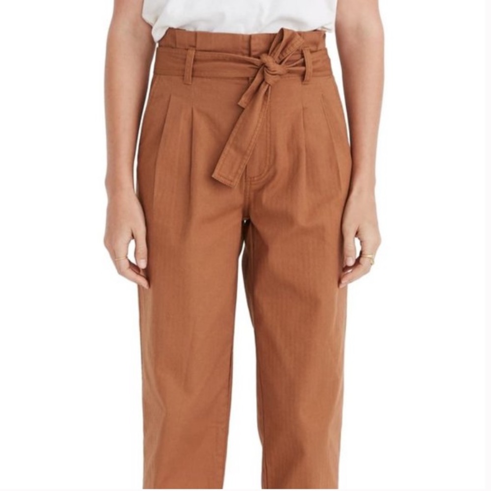 Madewell Herringbone Paperbag Pants in Warm Hickory - Picture 10 of 12